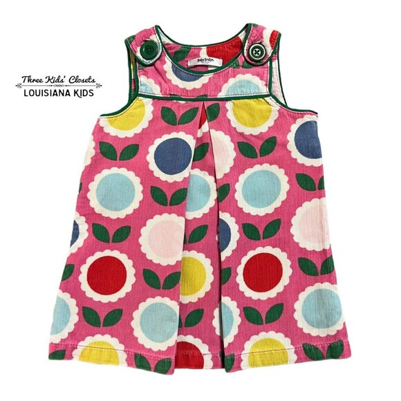 Baby Boden 6-12m Pink Retro Floral Corduroy Pinnie Dress